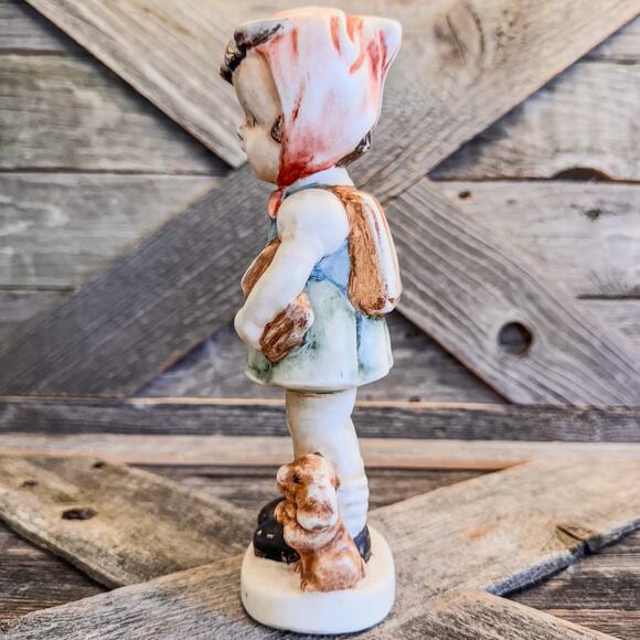 Vintage German Girl Ceramic Figurine w/ Book, Backpack and Little Puppy, 8” Tall - Picture 4 of 9